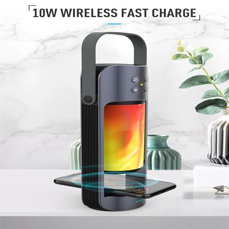 Flame Light Bluetooth Speaker with Wireless Charging – Bamboo LED Lamp