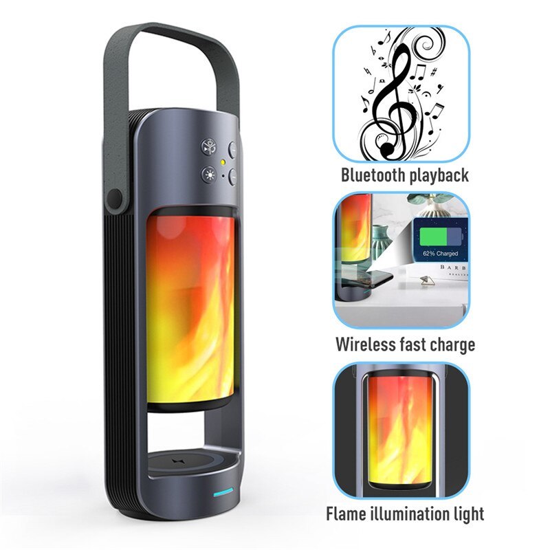 Flame Light Bluetooth Speaker with Wireless Charging – Bamboo LED Lamp