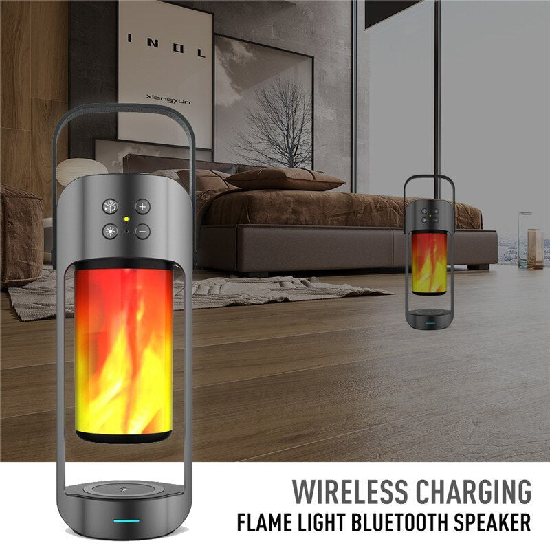 Flame Light Bluetooth Speaker with Wireless Charging – Bamboo LED Lamp